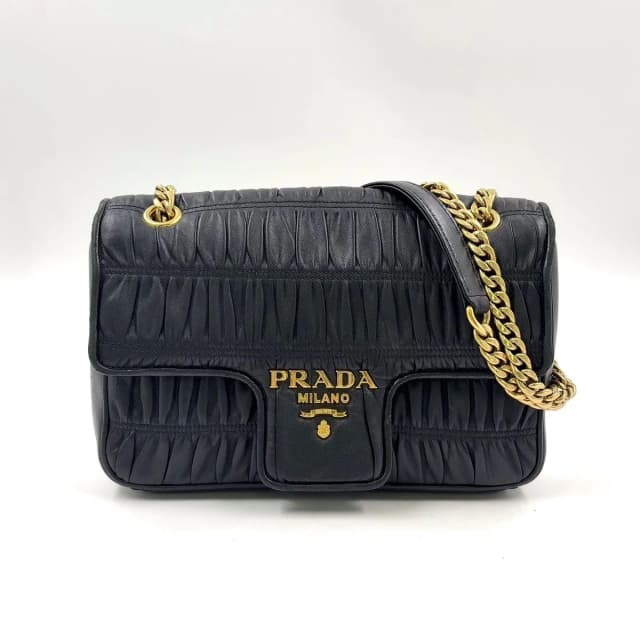 Prada Gathered Lambskin Black Chain Shoulder Bag Gold in Black Lambskin from The Reluxe, photo 1 of 1