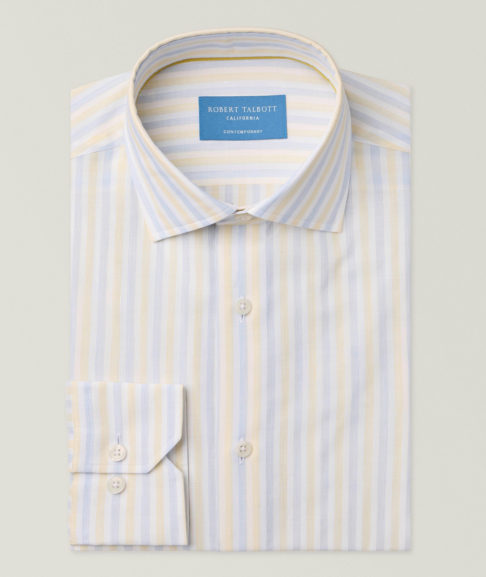 Robert Talbott Reynolds Multi-Stripe Cotton-Linen Shirt in Yellow Cotton & Cotton Blends, image 1 of 1 from Harry Rosen