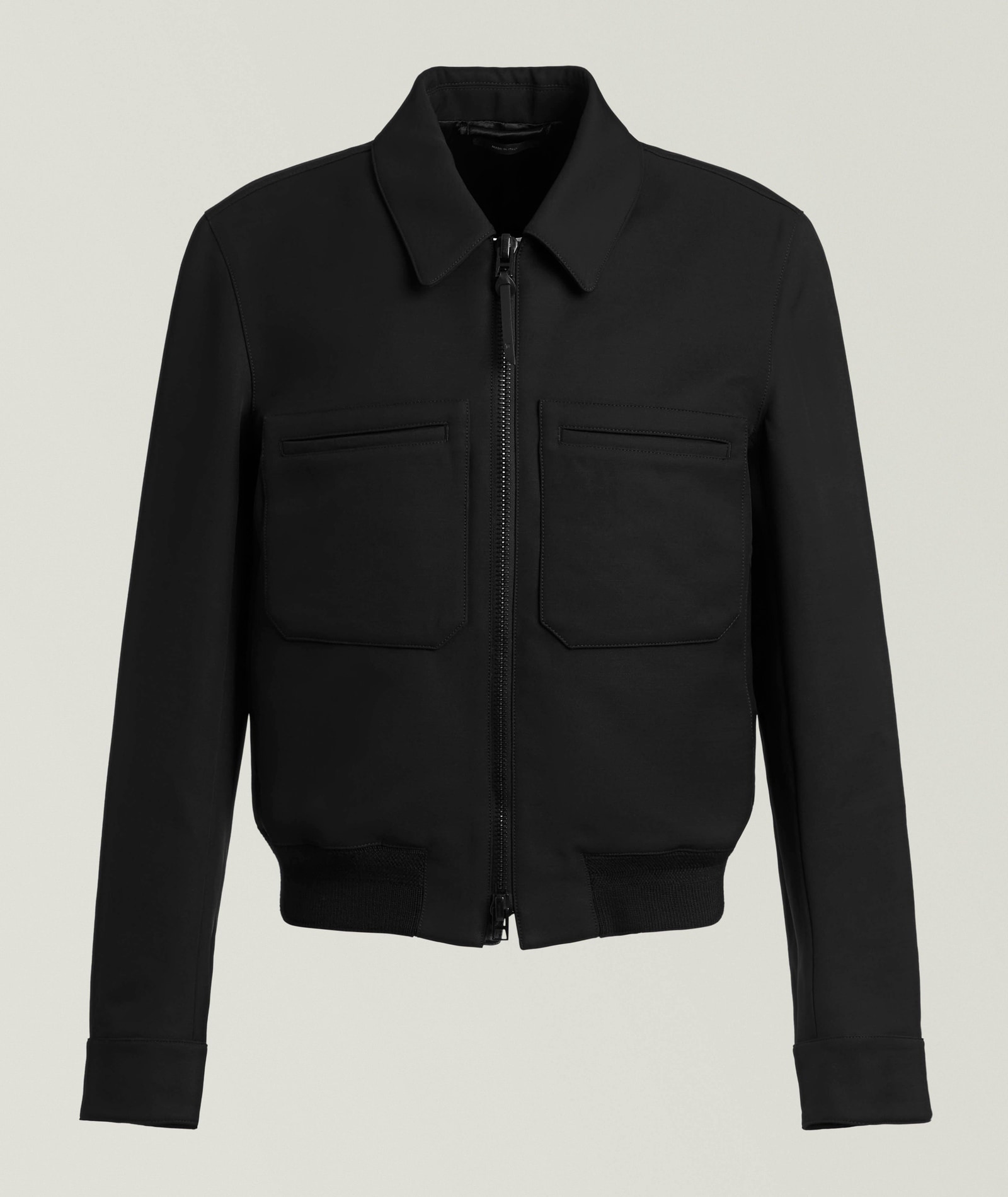TOM FORD Lacquered Wool Tricotine Battle Jacket in Black Wool & Wool Blends, image 1 of 1 from Harry Rosen