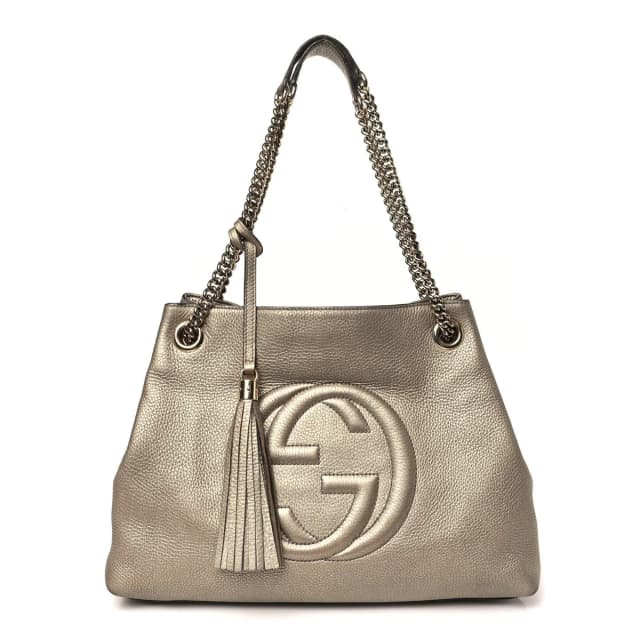 Gucci Soho Chain Metallic Pebbled Calfskin Leather Bag - Golden Beige in Beige Calfskin from H&T, photo 1 of 1