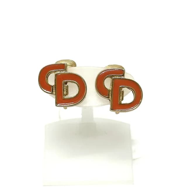 Dior Earrings CD Logo Metal Gold Salmon Pink in Pink from The Reluxe, photo 1 of 1