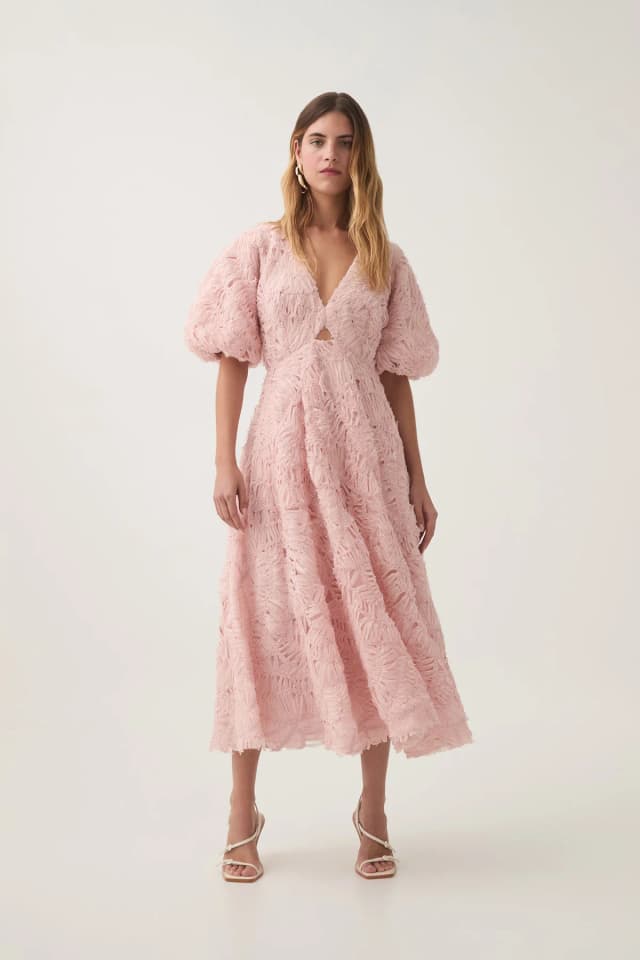 AJE Florential Textured Midi Dress in ROSEWATER, image 1 of 1 from Aje
