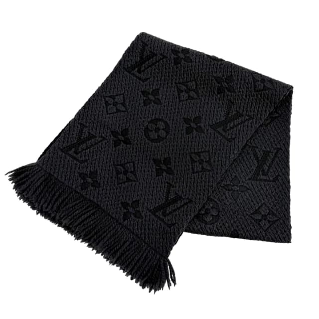 Louis Vuitton Logomania Scarf Wool Silk Blend Monogram Fringe Black in Black Silk from The Reluxe, photo 1 of 1
