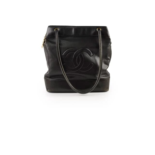 Chanel Deca Coco Mark Black Vintage Tote in Black Lambskin from The Purse Affair, photo 1 of 1