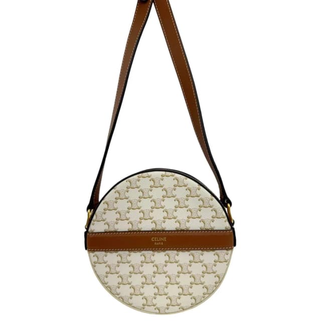 Celine Triomphe Canvas Round Purse On Strap Crossbody Bag White in White Canvas from Dallas Designer Handbags, photo 1 of 1