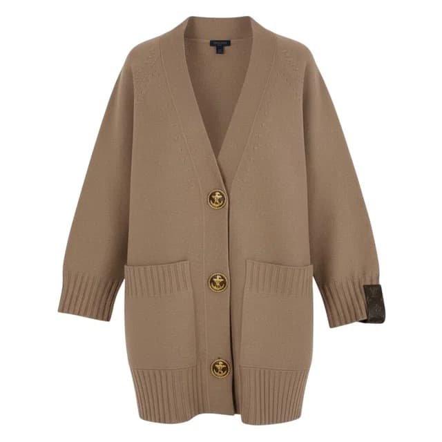 Louis Vuitton Long Cardigan Wool Knit Anchor Button Long Sweater Pink Beige M in Beige Wool from The Reluxe, photo 1 of 1