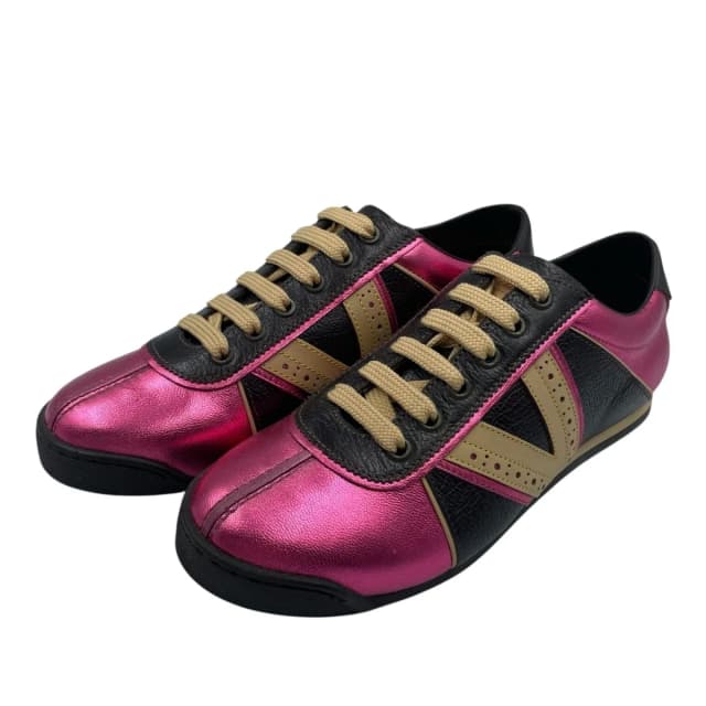 Louis Vuitton Sneakers Leather Embroidery Logo Pink Dark Brown Beige in Brown Leather from The Reluxe, photo 1 of 1