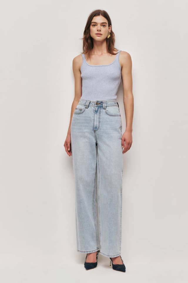 AJE Breeze Knit Tank in PALE BLUE/SILVER, image 1 of 1 from Aje