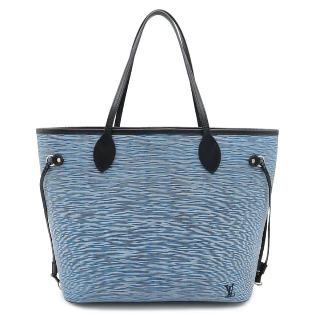 Louis Vuitton Epi Denim Neverfull MM Tote Shoulder Bag Leather Blue Pouch in Blue Denim from The Reluxe, photo 1 of 1