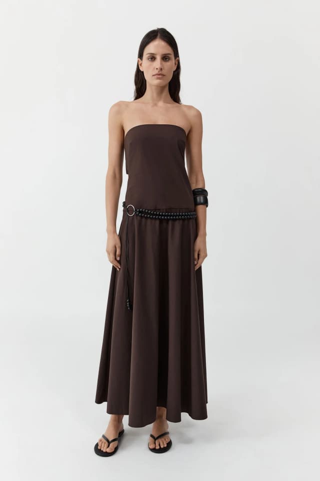 St Agni Strapless Rouleau Dress - Bark, image 1 of 1 from St. Agni