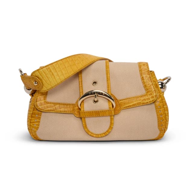 Celine Vintage Yellow Canvas Moc Croc Shoulder Bag in Yellow Crocodile from Blue Spinach, photo 1 of 1