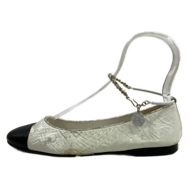 Chanel Flats C White Black Leather Lambskin 36.5 in Black Lambskin from The Reluxe, photo 1 of 1
