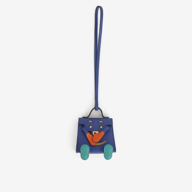Hermès Kelly Doll Charm - Bleu Electrique / Feu / Jaune De Naples / Vert Tadelakt | Gold Hardware in Blue Tadelakt Leather from Bagista, photo 1 of 1