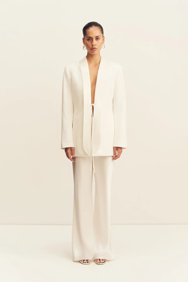 Shona Joy SOLANA TUXEDO TIE BLAZER - IVORY, image 1 of 1 from Shona Joy