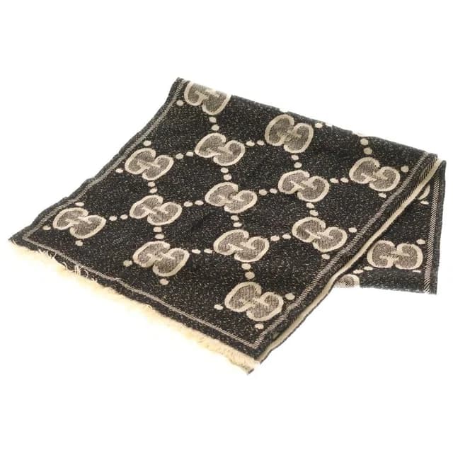 Gucci GG Wool Lame Jaguar Scarf Black Ivory Ivoryblack in Black Wool from The Reluxe, photo 1 of 1