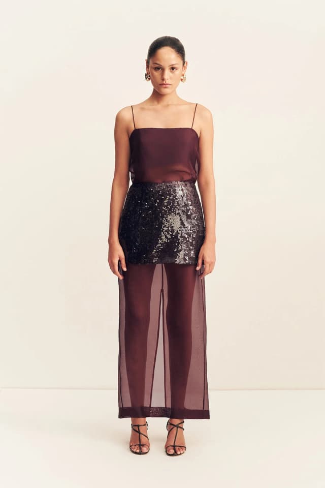 Shona Joy AMERIE SILK SEQUIN MAXI SKIRT - PORT ROYALE, image 1 of 1 from Shona Joy