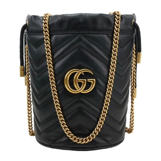 Gucci GG Marmont Calfskin Matelasse Leather Bucket Bag Black in Black Calfskin from Dallas Designer Handbags, photo 1 of 1