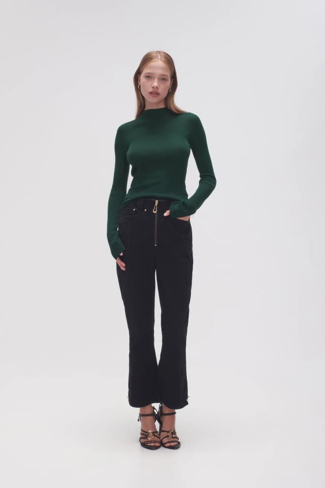 AJE Alina Rib Knit Top in FOREST GREEN, image 1 of 1 from Aje