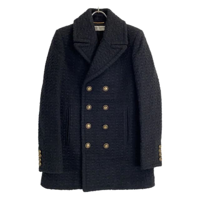 Saint Laurent Black Wool Tweed Double Breasted Pea Coat 36 in Black Tweed from The Reluxe, photo 1 of 1