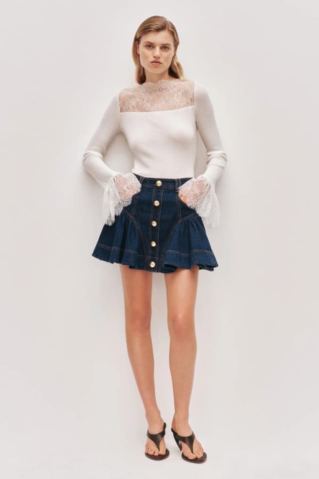 AJE Elodi Denim Mini Skirt in DARK CLASSIC WASH, image 1 of 1 from Aje
