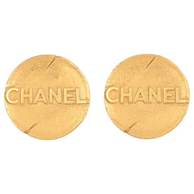 Chanel 1993 Round Logo Earrings Gold from VINTAGE QOO TOKYO, photo 1 of 1