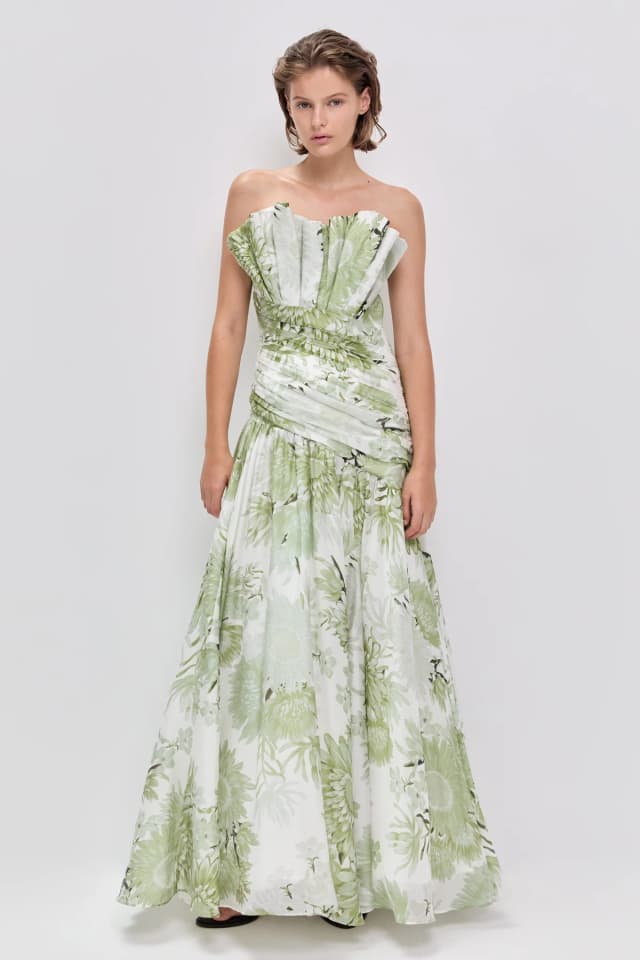 AJE Reflector Gown in OLIVE NATIVE FLORAL, image 1 of 1 from Aje