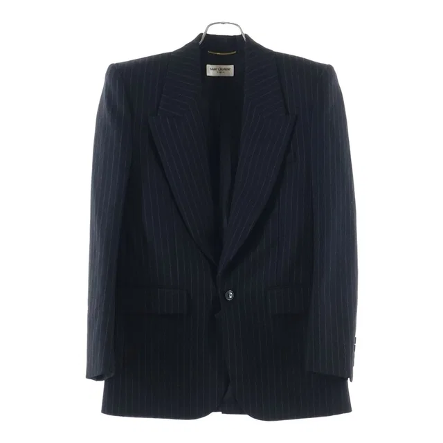 Saint Laurent Striped Pattern Wool Single Tailored Jacket Black in Black Wool from The Reluxe, photo 1 of 1