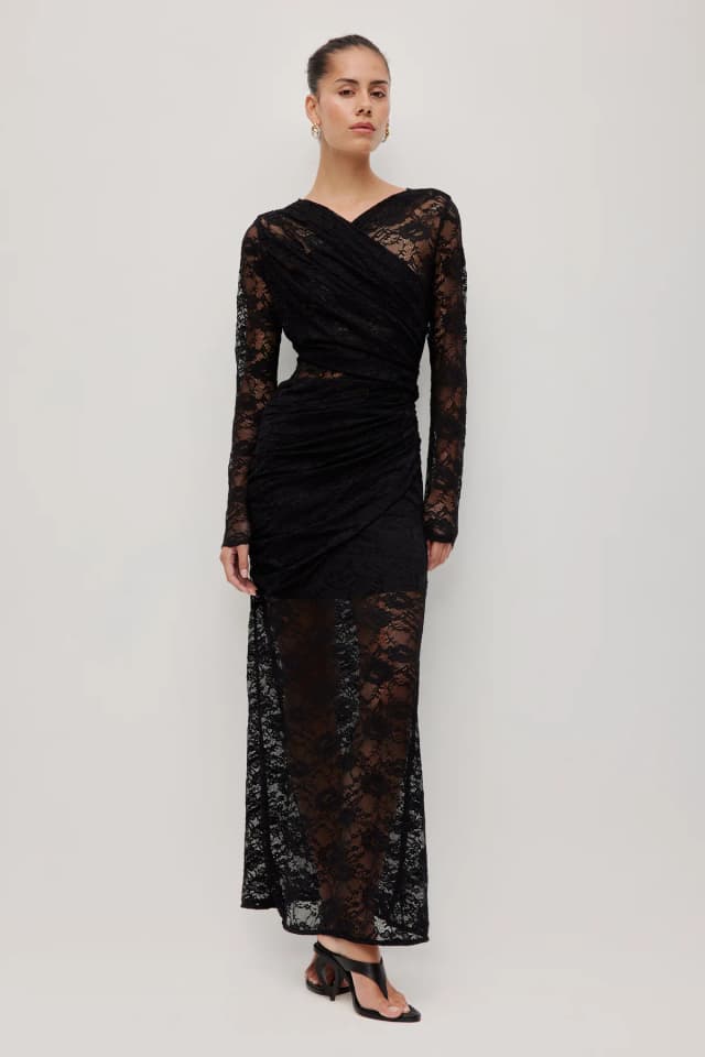 Aje Studio Nerida Lace Maxi Dress in BLACK, image 1 of 1 from Aje