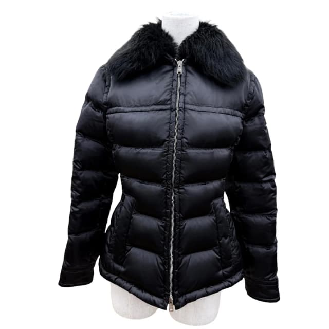 Prada Sheepfur Triangle Logo Zip Up Jacket Black 38 in Black Calfskin from The Reluxe, photo 1 of 1