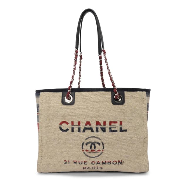 Chanel Striped Canvas Medium Deauville Tote in Beige Canvas from Blue Spinach, photo 1 of 1