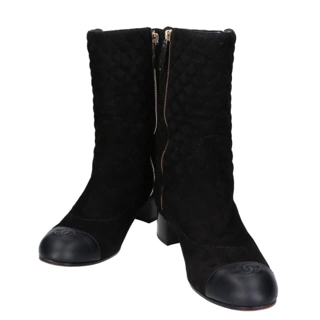 Chanel Faux Pearl Quilted Suede Boots in Suede from The Reluxe, photo 1 of 1