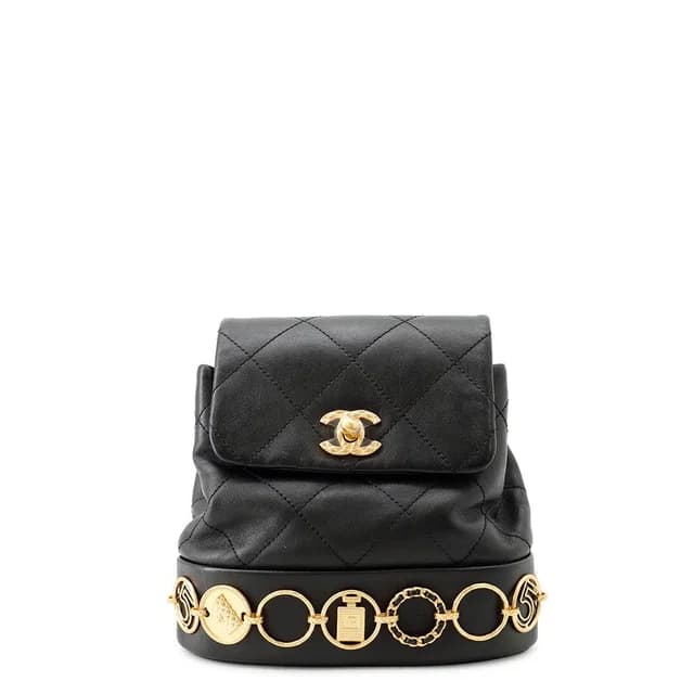 Chanel Backpack Quilted CC Logo Icon Chain Leather Black in Black Leather from The Reluxe, photo 1 of 1