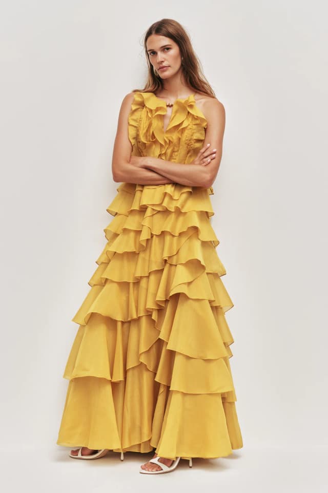 AJE Cleo Gown in CHARTREUSE, image 1 of 1 from Aje