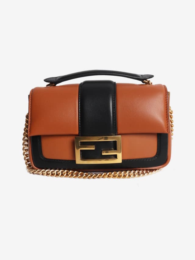 Fendi Black and brown two-tone mini Baguette bag in Black Leather from Sign of the Times, photo 1 of 1