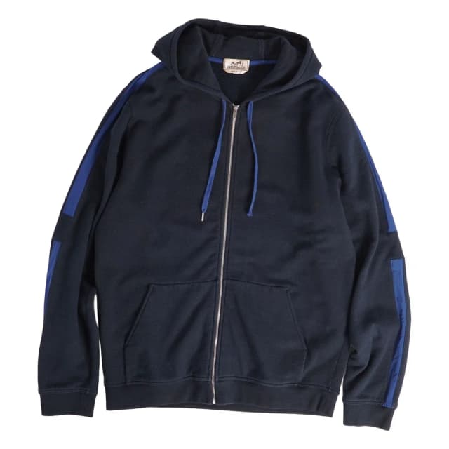 Hermès Hoodie Run H Long Sleeve Sweatshirt Zip Up Top Cotton Navy XXL in Navy Nylon from The Reluxe, photo 1 of 1