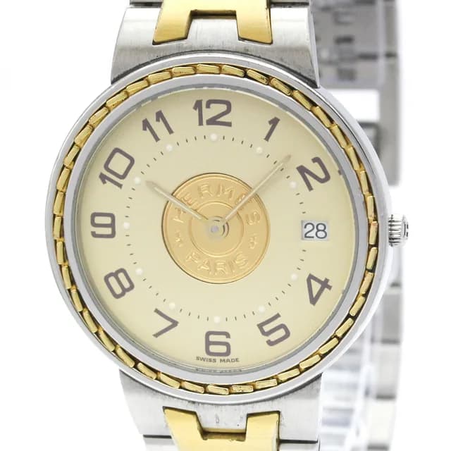 Hermès Sellier Gold Plated Steel Quartz Ladies Watch Polished in Ivory from Elady, photo 1 of 1