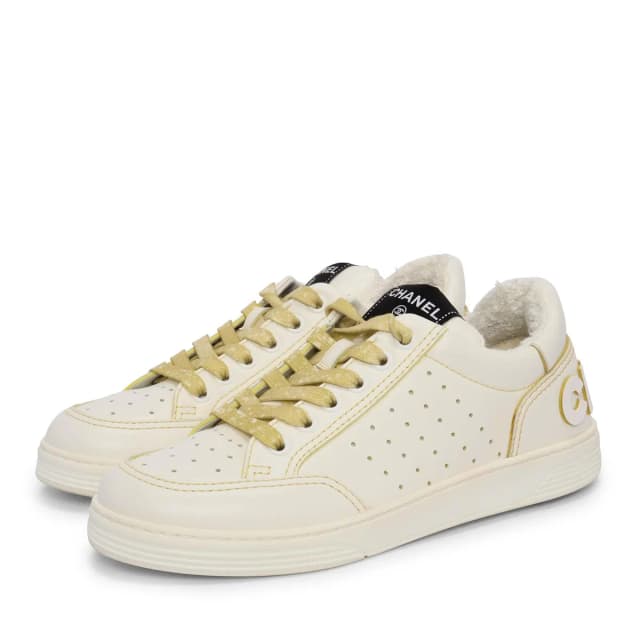Chanel Logo Sneakers 37.5 in White & Yellow Calfskin from Blue Spinach, photo 1 of 1