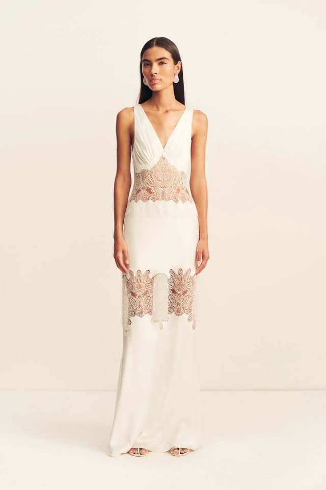 Shona Joy STRATUS PLUNGED LACE PANELLED MAXI DRESS - IVORY, image 1 of 1 from Shona Joy