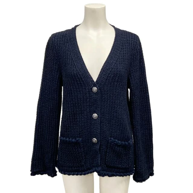 Chanel Cardigan 36 S Navy Spring Autumn Cotton Silk in Navy Silk from The Reluxe, photo 1 of 1