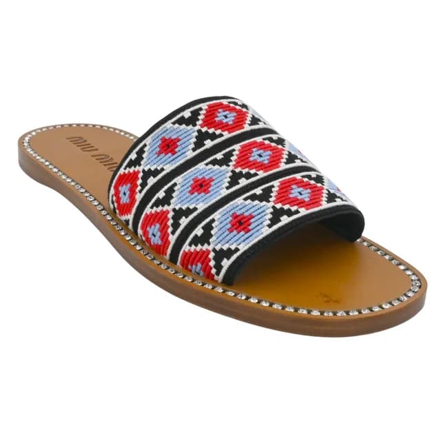 Miu Miu Embroidered Geometric Crystal Trim Slide Sandals from Clotheshorse Anonymous, photo 1 of 1