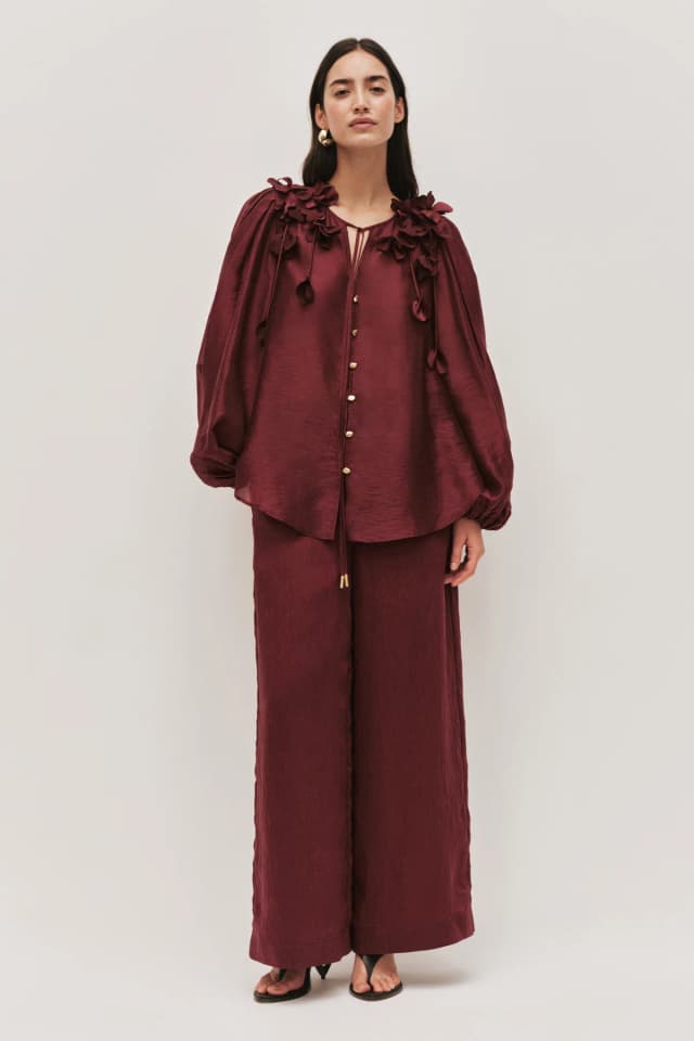 AJE Camille Flower Blouse in PLUM, image 1 of 1 from Aje