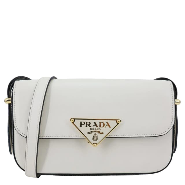 Prada Metal Triangle Logo Flap Soft Calfskin Leather Shoulder Bag White in White Calfskin from Dallas Designer Handbags, photo 1 of 1
