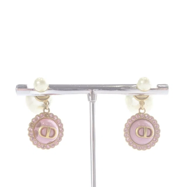 Dior Faux Pearl CD Logo Earrings Pink Gold in Pink from The Reluxe, photo 1 of 1