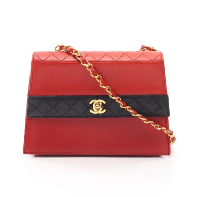 Chanel Shoulder Bag Quilted Red Navy Lambskin Bicolor Chain in Red Lambskin from The Reluxe, photo 1 of 1