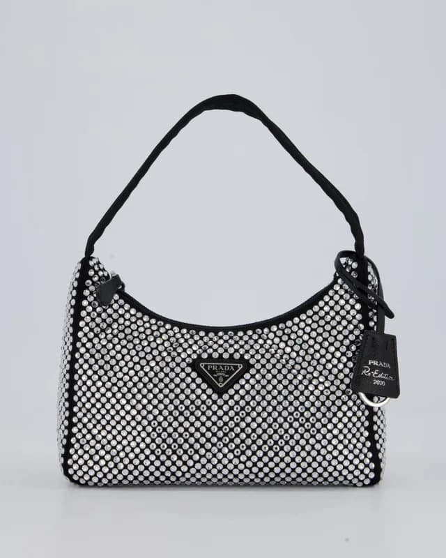 Prada Re-Edition 2000 Black and Silver Crystal Bag in Satin in Black Satin from Sellier, photo 1 of 1
