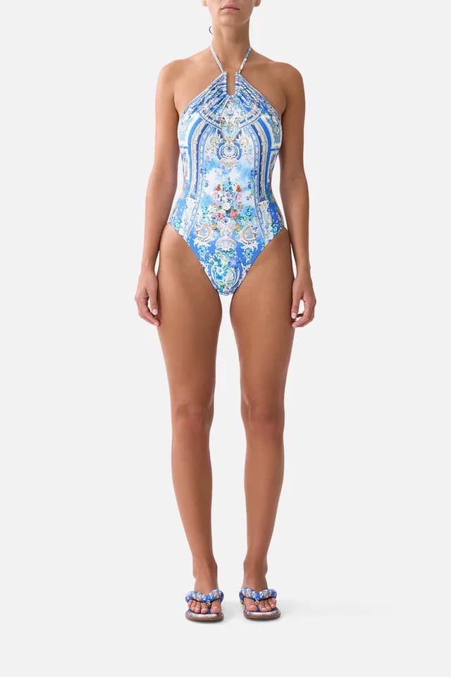 Camilla eBoutique DIAMOND NECK HALTER ONE PIECE WITH U RING FRONT OTTOMAN OPULENCE, image 1 of 1 from CAMILLA