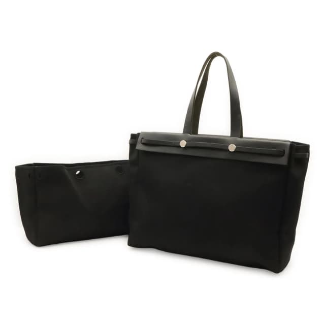Hermès Herbag Cabas GM Tote Large Shoulder Bag Toile Officier Leather Black in Black Leather from The Reluxe, photo 1 of 1