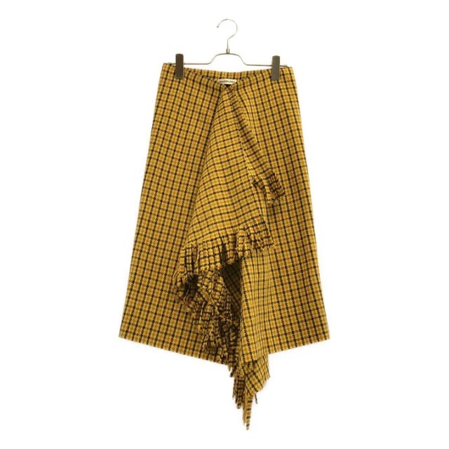 Balenciaga Wool Blend Check Fringe Skirt Yellow Gray 32 in Grey Wool from The Reluxe, photo 1 of 1