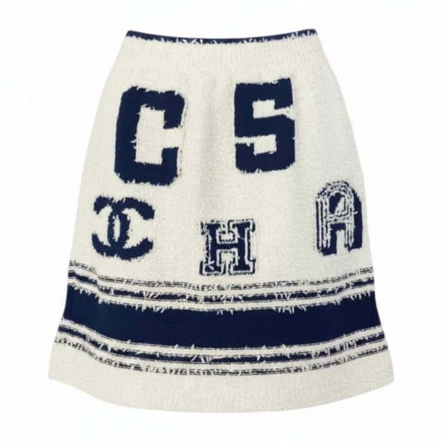 Chanel Cruise Line Mini Skirt CC Logo White Blue Cotton Polyamide Silk in White Silk from The Reluxe, photo 1 of 1