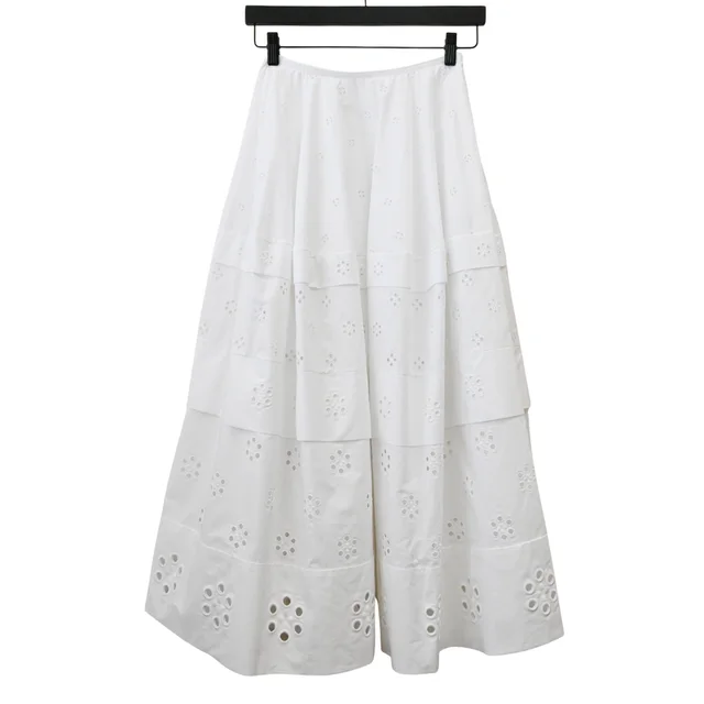 Celine White Floral Eyelet Cotton Tiered Maxi Skirt in White from Clotheshorse Anonymous, photo 1 of 1